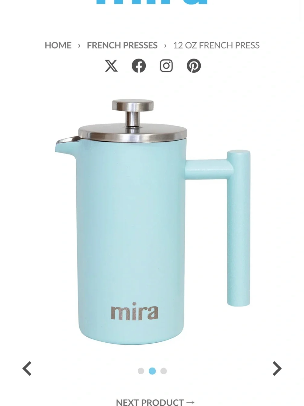 ☕️ Mira Aqua French Press Coffee Maker - Insulated Stainless Steel 12oz